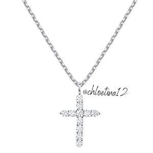 New Silver Plated CZ Cross Necklace Choose Color